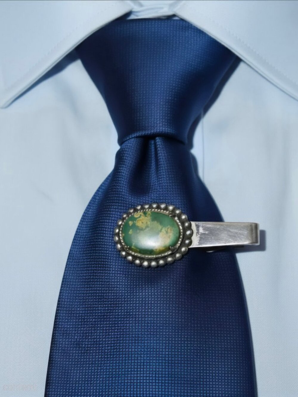 Vintage 1940's Tie Bar with Carico Lake Turquoise